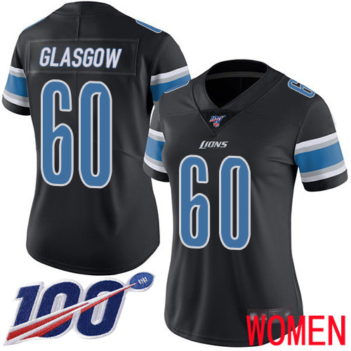 Detroit Lions Limited Black Women Graham Glasgow Jersey NFL Football #60 100th Season Rush Vapor Untouchable->women nfl jersey->Women Jersey